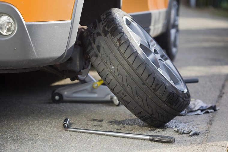 repairing a flat tire