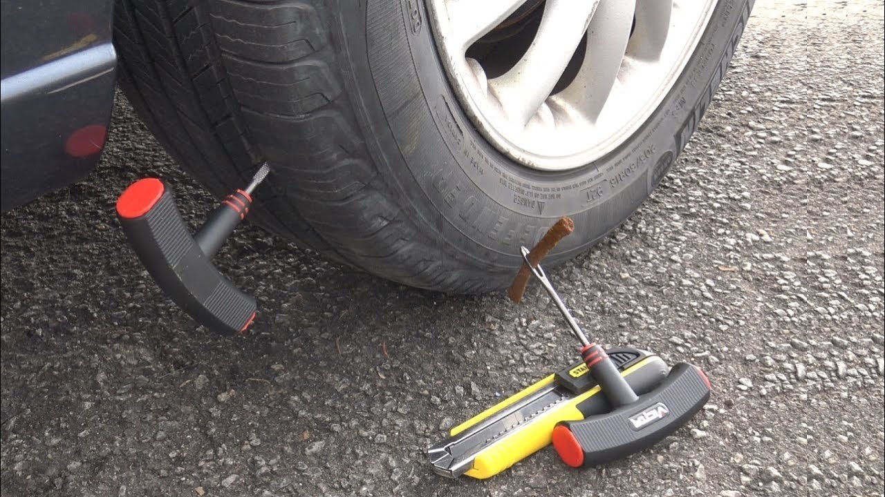 repairing a flat tire